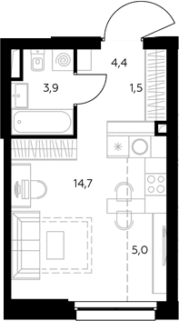 Планировка: Студия 30 м² в ЖК «Адмирал»