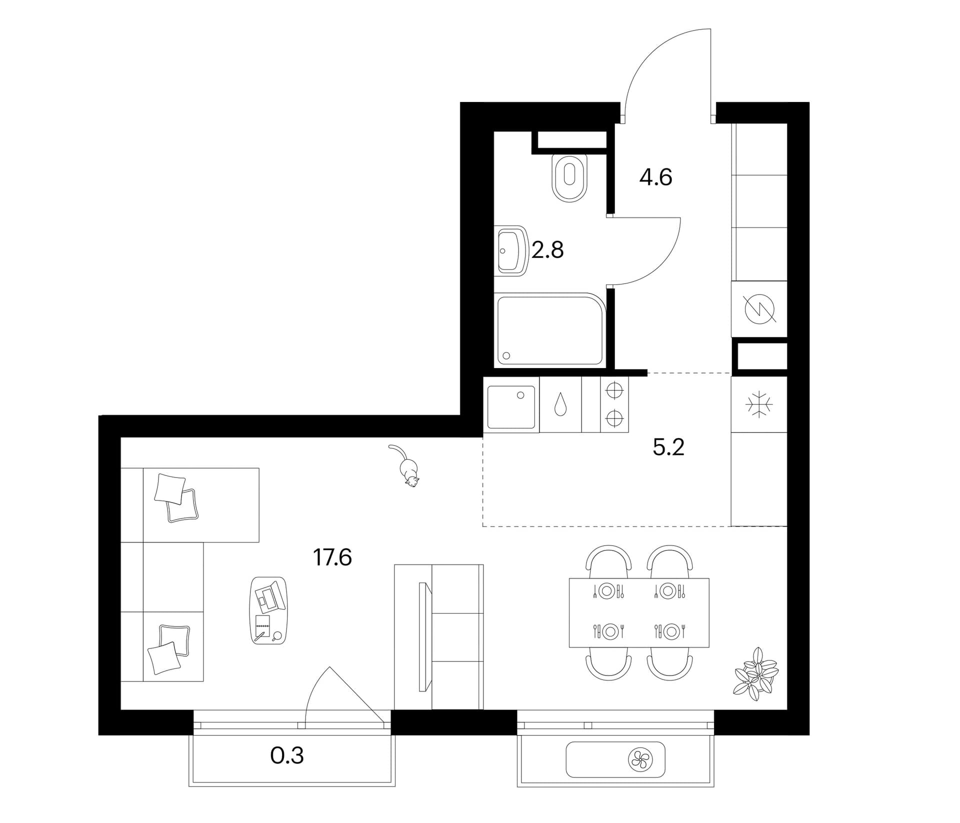 Планировка: Студия 30,2 м² в ЖК «Зеленый парк»