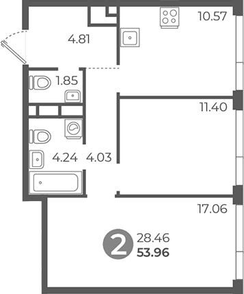 Планировка: 2-комнатная квартира 54 м² в ЖК «Нижегородская от Гранель»