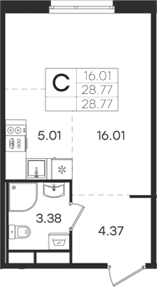 Планировка: Студия 28,8 м² в ЖК «Романовка»