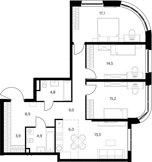 Планировка: Квартира евро-4 97,5 м² в ЖК «Адмирал»