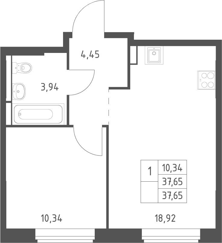 Планировка: Евродвушка 37,7 м² в ЖК «Большое Юрлово»