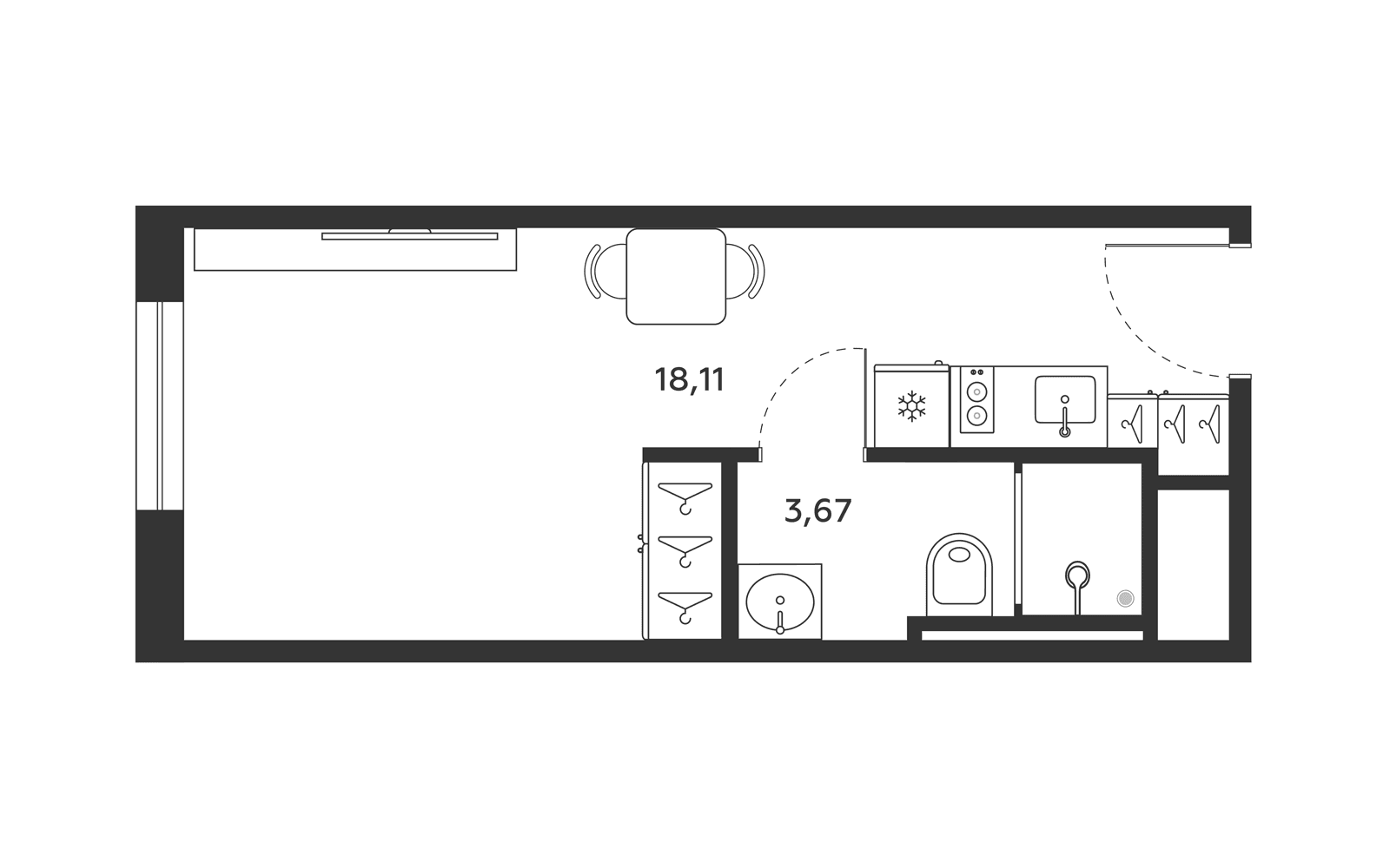 Планировка: Студия 21,8 м² в ЖК «МФК SAAN»