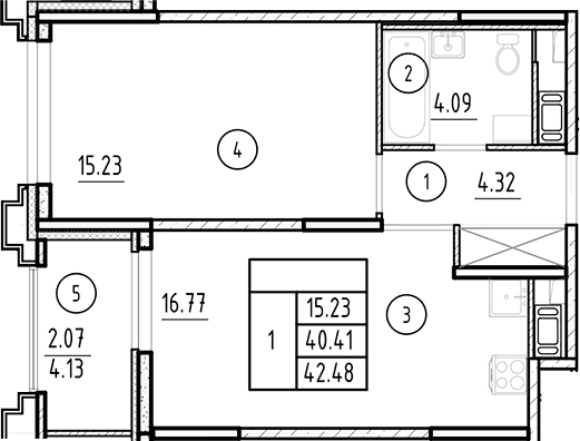 Планировка: Евродвушка 40,4 м² в ЖК «Ассамблея»