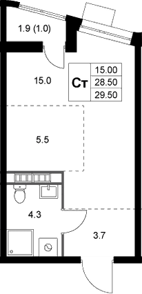 Планировка: Студия 28,5 м² в ЖК «Легенда Коренево»