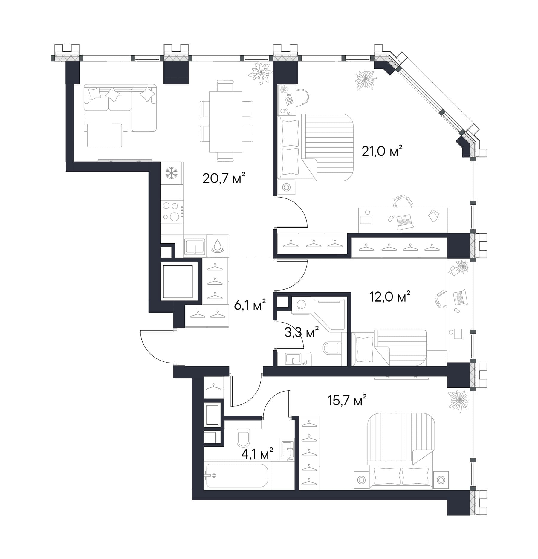 3-комнатная квартира