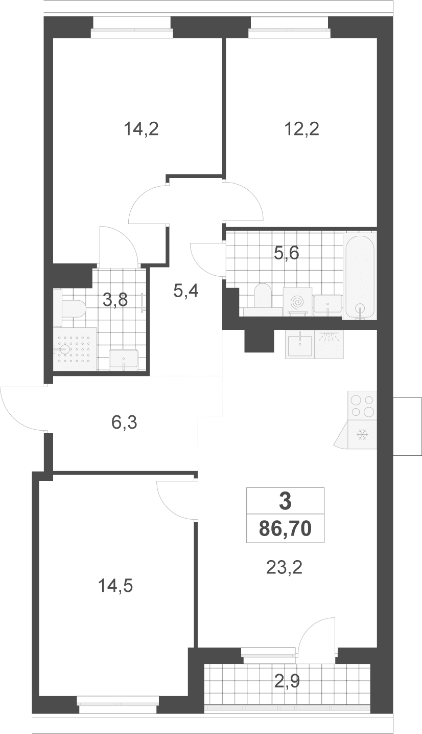 Планировка: Квартира евро-4 85,2 м² в ЖК «Деснаречье»