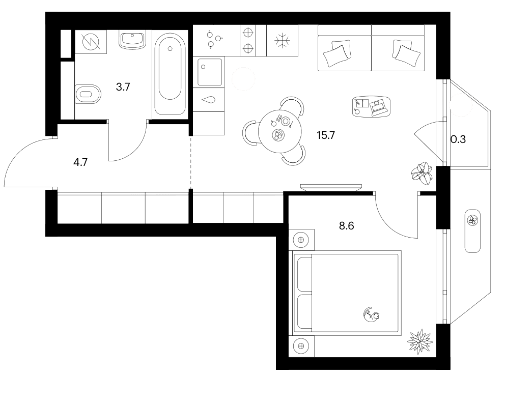 Планировка: 1-комнатная квартира 32,7 м² в ЖК «Зеленый парк»