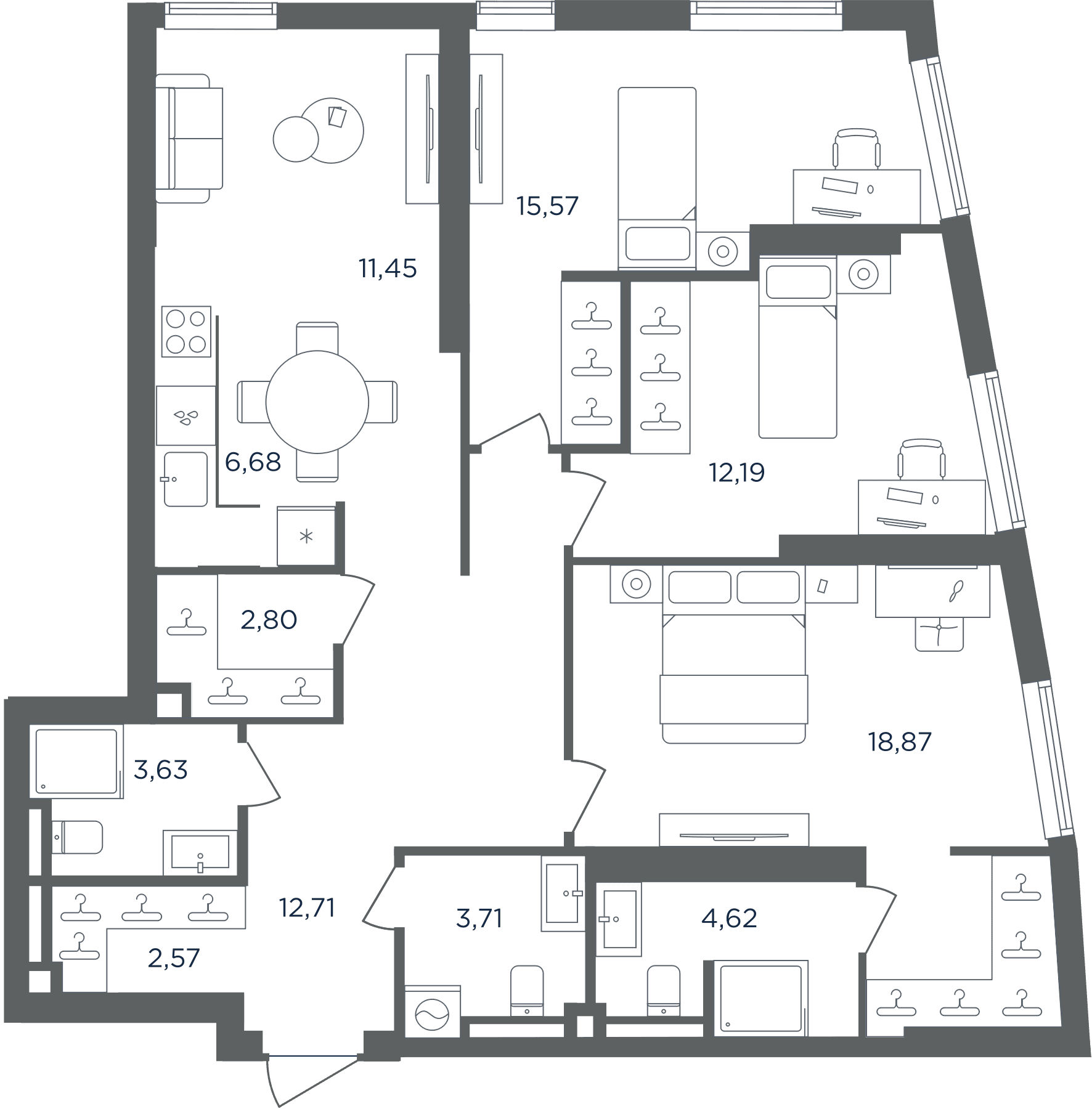 Планировка: Квартира евро-4 94,8 м² в ЖК «Сикрет Гарден»