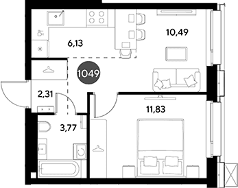Планировка: Евродвушка 34,5 м² в ЖК «ЭВО»