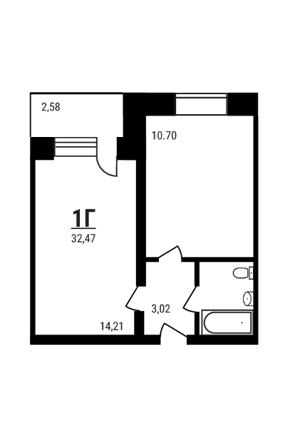 Планировка: 1-комнатная квартира 31,2 м² в ЖК «Дружный»