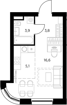 Планировка: Студия 29,8 м² в ЖК «Адмирал»
