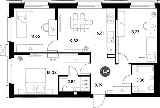 Планировка: Квартира евро-4 71,6 м² в ЖК «ЭВО»