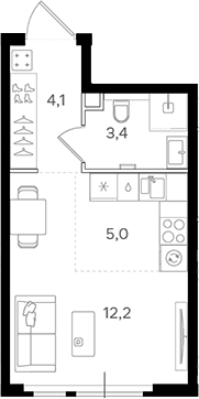 Планировка: Студия 24,7 м² в ЖК «НАЗАРЕ»