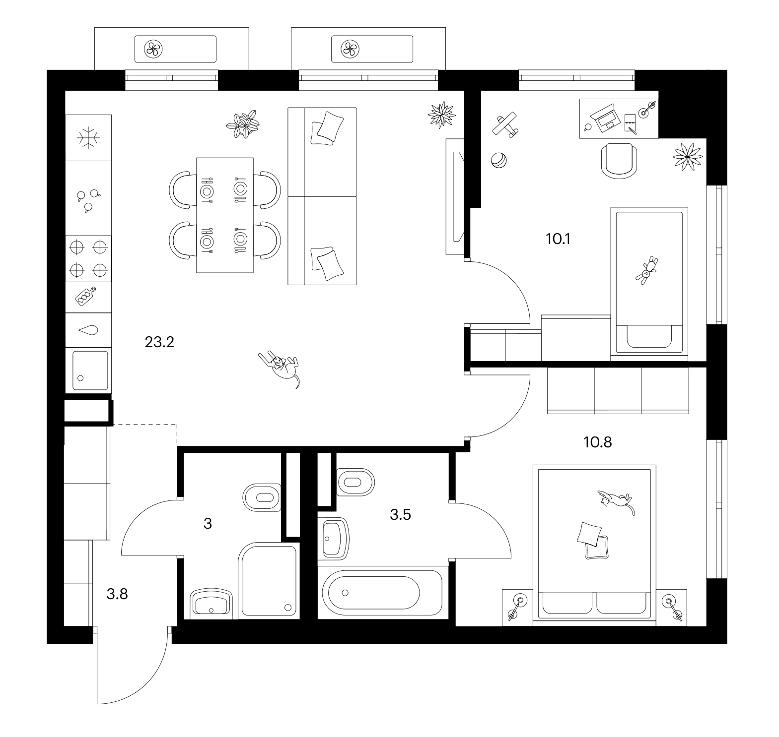 Планировка: 2-комнатная квартира 54,4 м² в ЖК «Ярославский»