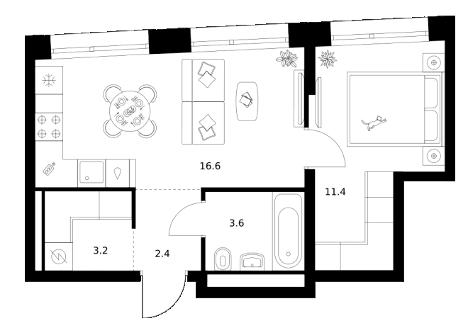 Планировка: 1-комнатная квартира 37,9 м² в ЖК «Строгино 360»