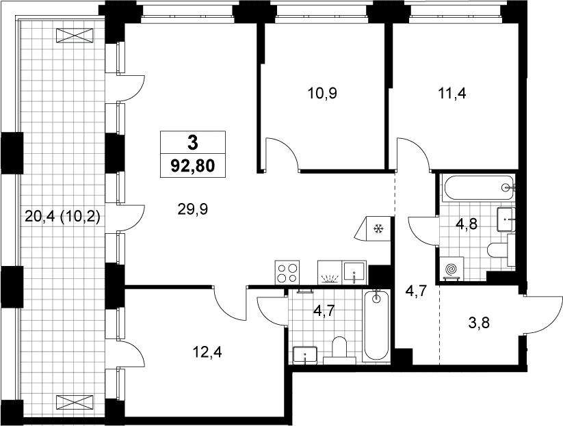 Планировка: Квартира евро-4 82,6 м² в ЖК «Хольм»