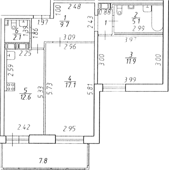 Планировка: 2-комнатная квартира 58,5 м² в ЖК «Экос»