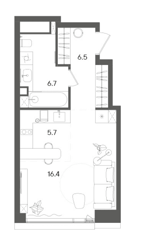 Планировка: Студия 35,3 м² в ЖК «СТОУН Грэйн»