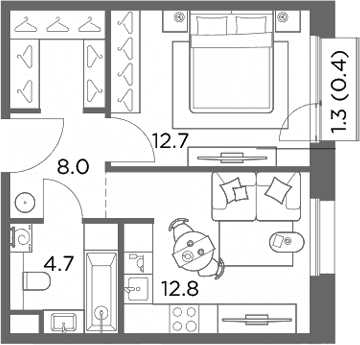 Планировка: 1-комнатная квартира 38,2 м² в ЖК «Станиславский»