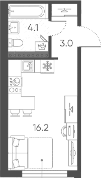 Планировка: Студия 23,3 м² в ЖК «Пулково Лейк»