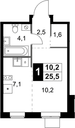Планировка: Студия 25,5 м² в ЖК «1-й Ясеневский»