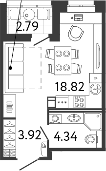 Планировка: Студия 27,1 м² в ЖК «Ultra City 3.0»