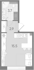 Планировка: Студия 22,1 м² в ЖК «Большая Охта»
