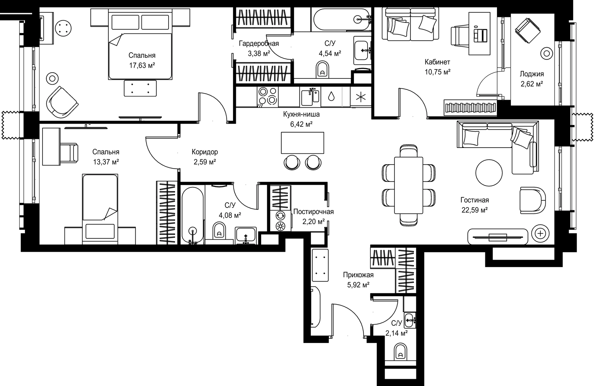 Планировка: Квартира евро-4 94 м² в ЖК «МЫС»