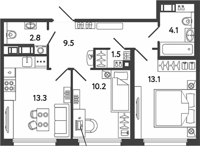 Планировка: 2-комнатная квартира 54,5 м² в ЖК «Гений»