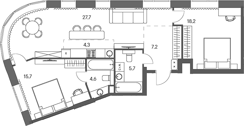 Планировка: Евротрёшка 83,4 м² в ЖК «Родина Переделкино»