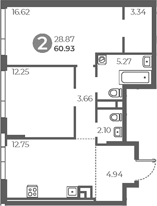 Планировка: 2-комнатная квартира 60,9 м² в ЖК «Нижегородская от Гранель»