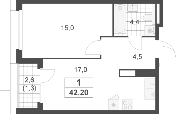 Планировка: Евродвушка 40,9 м² в ЖК «Скандинавия»