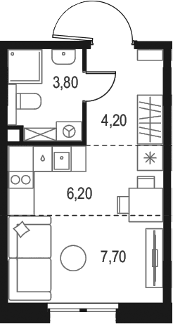 Планировка: Студия 21,9 м² в ЖК «Левел Мечникова»