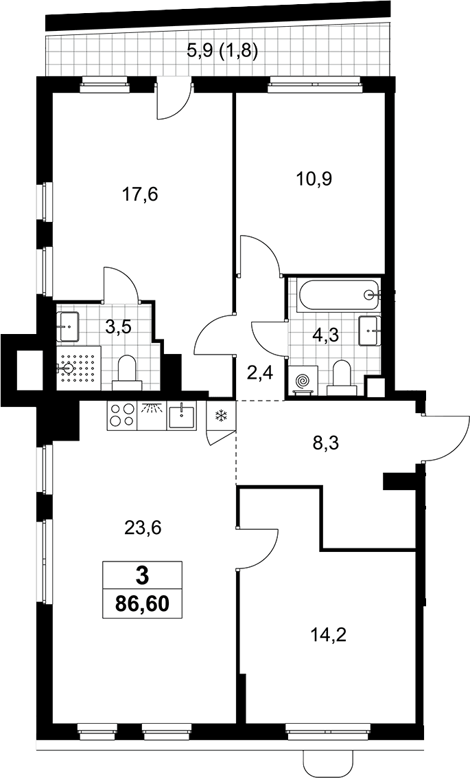 Планировка: Квартира евро-4 84,8 м² в ЖК «Прокшино»