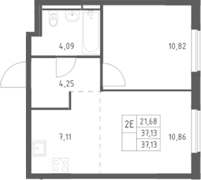 Планировка: Евродвушка 37,1 м² в ЖК «Мытищи Парк»