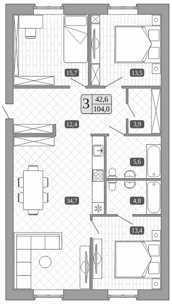 Планировка: Квартира евро-4 104 м² в ЖК «Белый город»