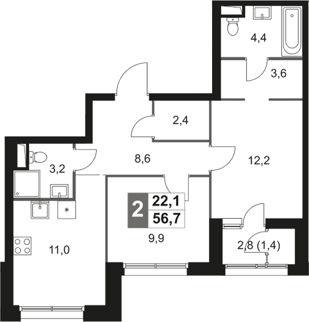2-комнатная квартира
