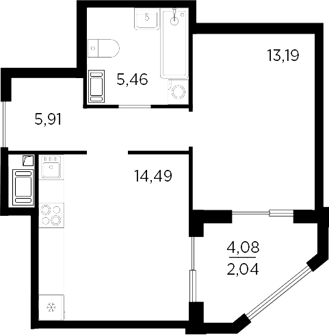 Планировка: 1-комнатная квартира 39,1 м² в ЖК «Респект»