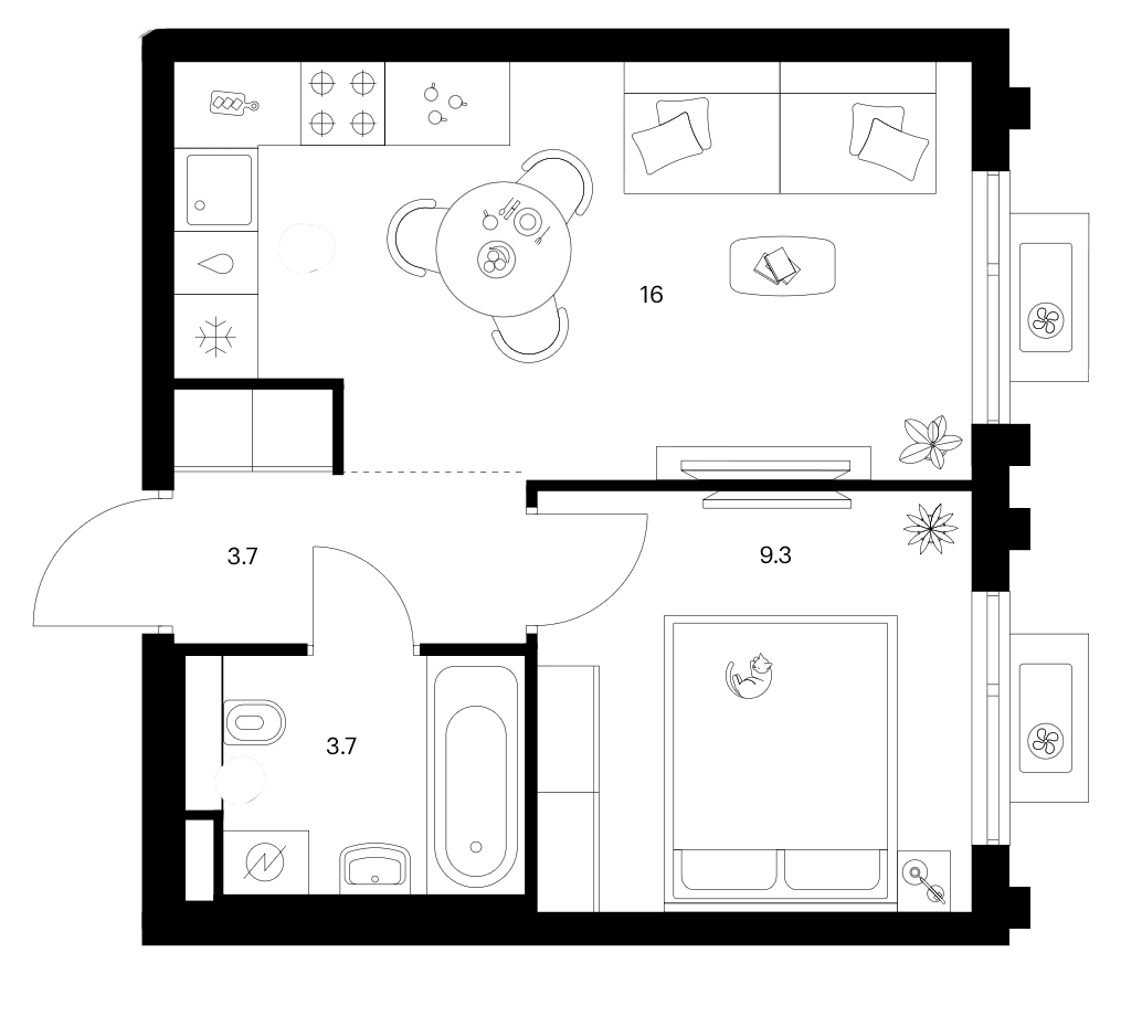 Планировка: 1-комнатная квартира 32,7 м² в ЖК «Белая Дача парк»