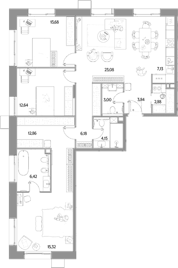 Планировка: Квартира евро-4 111,2 м² в ЖК «МЫС»