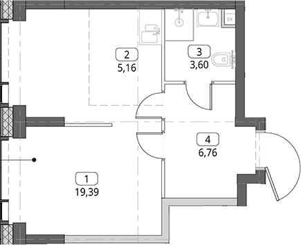 Планировка: Студия 34,9 м² в ЖК «СИТИДЗЕН»