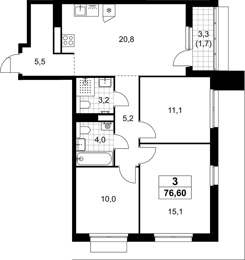 Планировка: Квартира евро-4 74,9 м² в ЖК «Деснаречье»