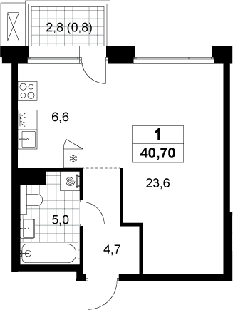Планировка: Студия 39,9 м² в ЖК «Хольм»