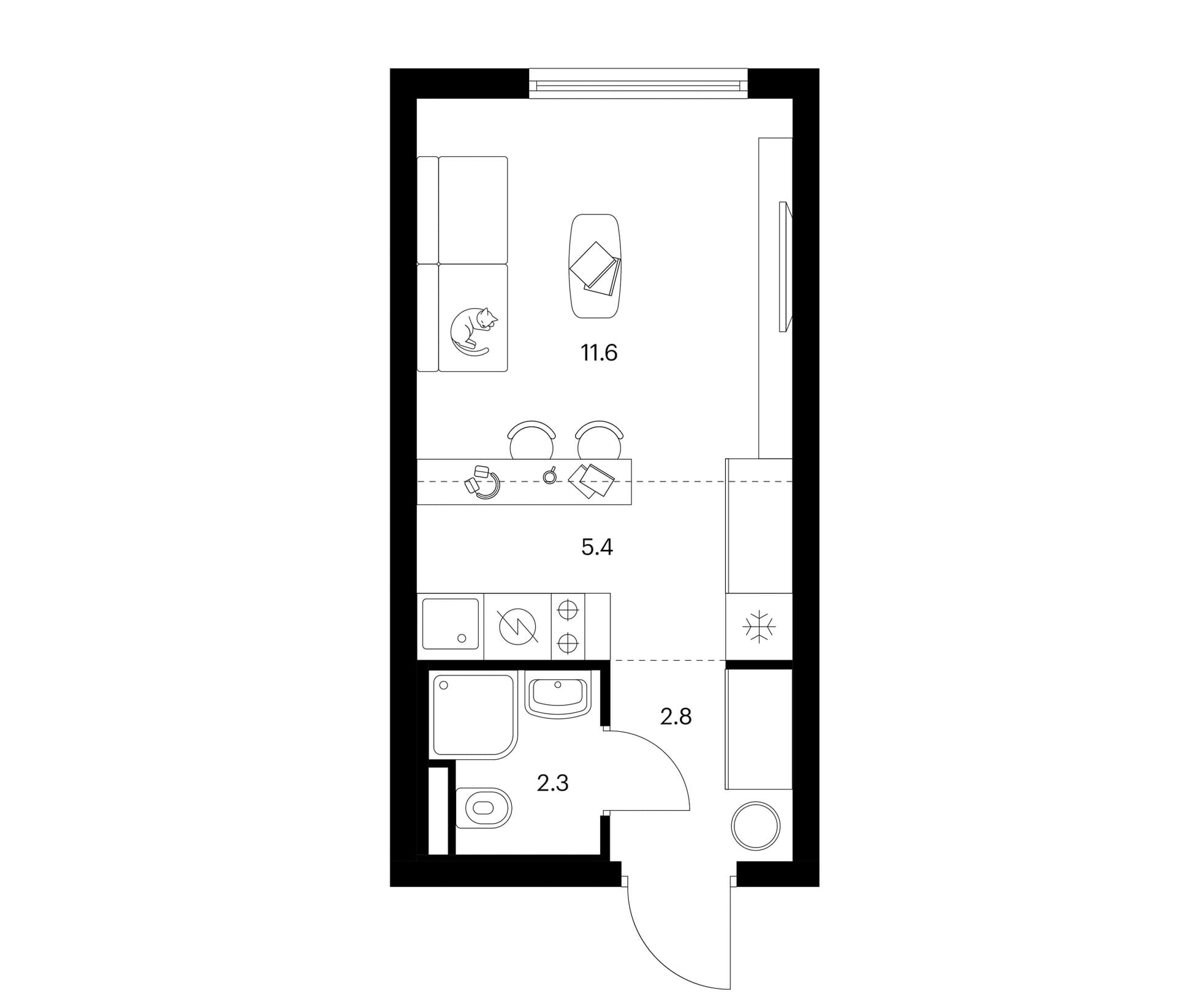 Планировка: Студия 22,1 м² в ЖК «Белая Дача парк»