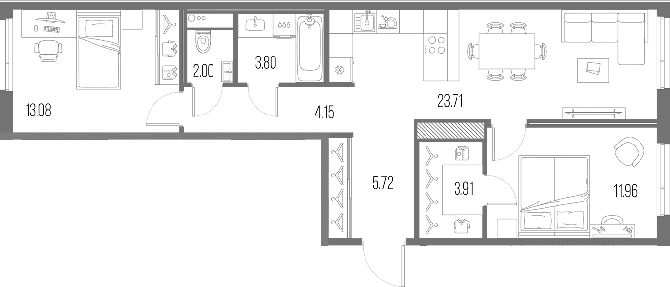 Планировка: Евротрёшка 68,3 м² в ЖК «Легенда Васильевского»