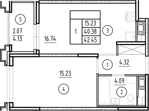 Планировка: Евродвушка 40,4 м² в ЖК «Ассамблея»