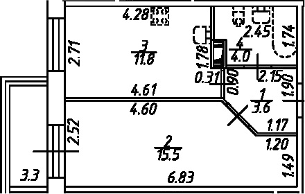 Планировка: 1-комнатная квартира 34,9 м² в ЖК «Рождественский квартал»