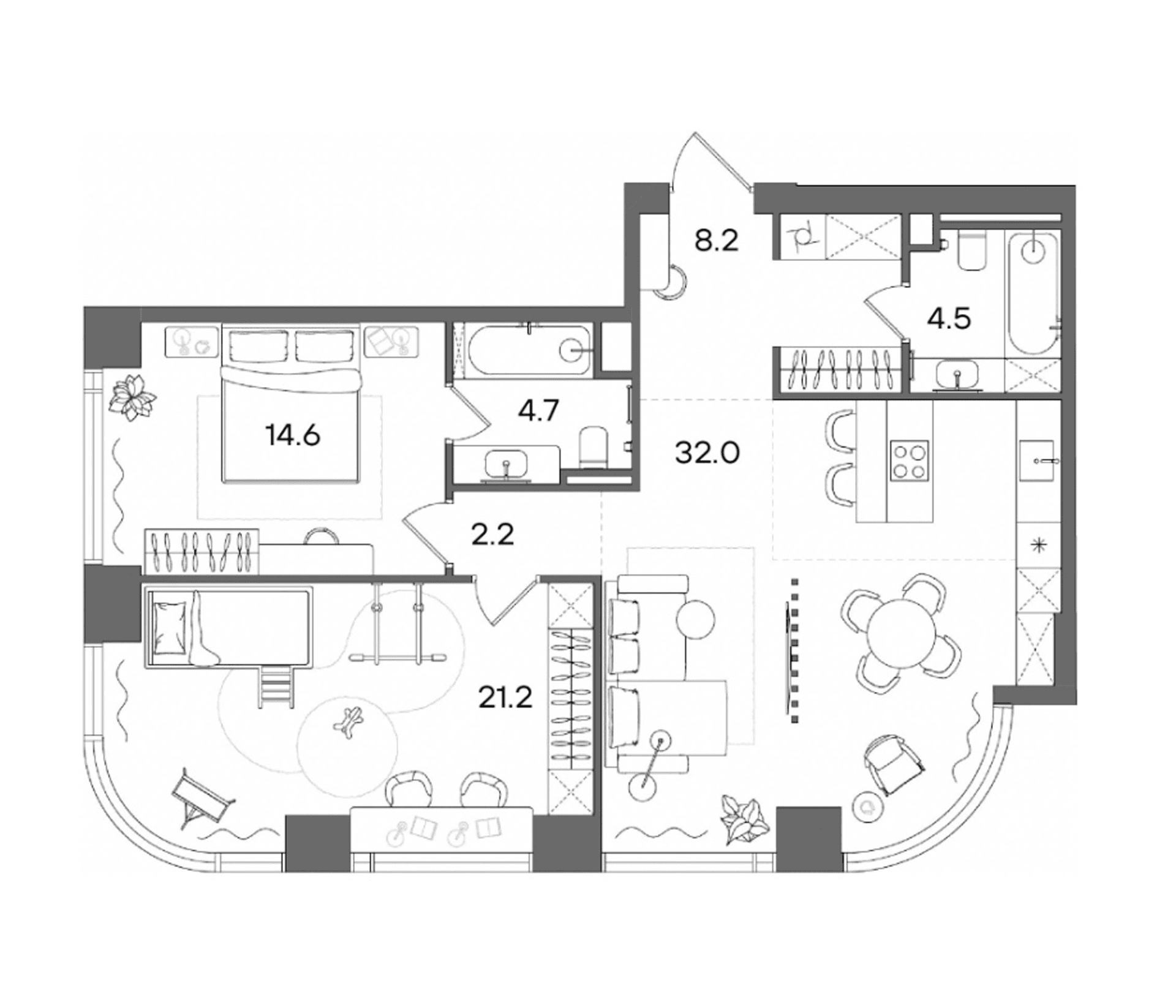 Планировка: Евротрёшка 87,4 м² в ЖК «СТОУН Блик»