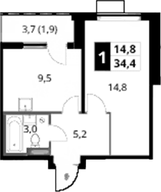 Планировка: 1-комнатная квартира 32,5 м² в ЖК «1-й Донской»